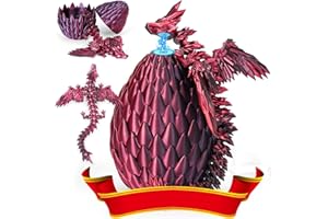 MERRWON 3D Gedrucktes Drachenei mit Drache mit Flügeln, 22CM Fliegender Drachen Spielzeug, Drache im Ei und Ewegliche Gelenke Kristall Drache mit drei Magnetverschlüssen, Schreibtisch Dekoration (Schwarz-Rot)