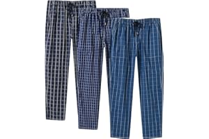 MoFiz Hombre Pantalones de Pijama Algodón Salón a Cuadros Pijama Larga Casual Patalones acon Bolsillos