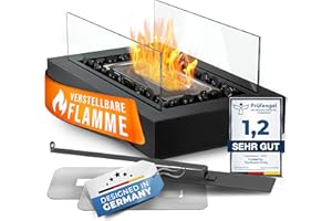 ‎FLAMMTAL flammtal Bioethanol Square Table Fireplace [With Decorative Stones] - For Garden Patio Balcony Table Decoration - Table Fire for Indoor and Outdoor Use [3h Burning Time] - Bio Ethanol Fireplace with