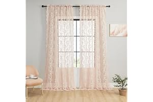 FOLKSIDE Blush Pink Spitzenvorhänge, 228 cm lang, 2 Paneele, viktorianisches Blumenmuster, Paisleymuster, Vorhänge für Wohnzimmer, Mädchen, Schlafzimmer, Stangentasche, Lichtfilterung, romantisch