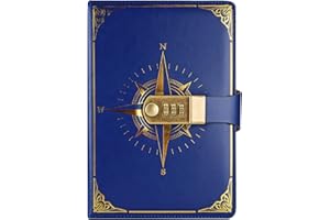 Amythe Carnet de notes A5 vintage en cuir avec serrure à combinaison, 100 feuilles/200 pages de papier ligné, cadeaux pour adolescents, garçons et filles, bleu