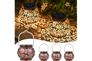 JOYCREATOR Latarnie solarne do użytku na zewnątrz, 4 sztuki, odporne na warunki atmosferyczne, IP65, do użytku na zewnątrz, metalowe wiszące