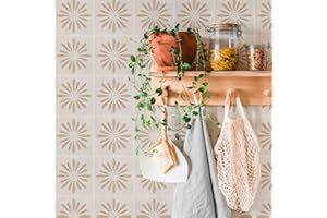 Sirface Peel & Stick Vinyl Tiles - Boho Floral - Pack of 24: Easy DIY Installation - Home Décor Decals - Durable & Stylish Coverings (NEUTRAL, 10CM)