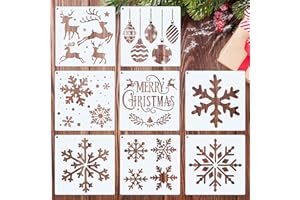 ‎KIIWAH Kiiwah 8 Stück Schablonen Weihnachten, Schneespray Fenster Schablonen aus Kunststoff Wiederverwendbare Stencil für Kinder DIY Geschenkkarten Scrapbooking