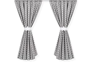 ZIEBA Amilian® Kinderzimmer Vorhänge 155 x 155 cm Set mit Schlaufen Baby Gardinen Vorhang Sternchen GRAU