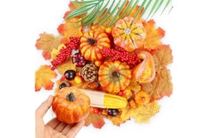NHYDZSZ Zucche Finte, Set di Decorazioni Autunnali, Mini Zucca Artificiali, Kit Decorative Autunnali, Foglie Acero, Ghiande, Pigne, Decorazione per Ringraziamento Festa Autunnale