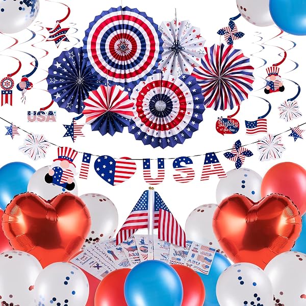 Aceorna 4. Juli Stirnbänder - 4 Stück Set USA Flagge & Sterne | Breite Patriotische Haarbänder Für Frauen & Mädchen