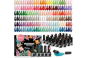 Phoenixy Gel Nail Polish Set, 60 PCS Pink Blue White Orange Gel Nail Polish with Glitter Matte Glossy Base Top Coat Nail Art Set DIY Home Gift for Women