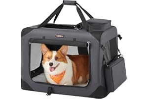 Feandrea Foldable Pet Carrier Bag, Portable Dog Travel Crate, Soft Sided Dog Cat Pet Travel Carrier Large Dog Crate for Car with Breathable Mesh and Storage Pockets, 70 x 52 x 52 cm, Grey PDC70GY