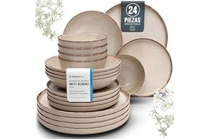 PURE LIVING INTERIOR DESIGN Vajillas para 6 Personas, Set de Steingut Rustic de 24 Piezas - Diseño Rústico y Moderno, Apto para Lavavajillas - Juego de Platos y Cuencos - Vajilla Pure Living en Color beige