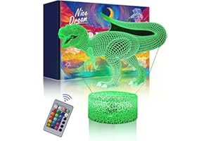 ‎NICE DREAM Nice Dream Dino Nachtlicht für Kinder, 3D Illusion Lampe Kinderzimmer LED Licht, Fernbedienung 16 Farbwechsel Dimmbar, Weihnachtsgeschenke für Mädchen Junge Wohnzimmer Schlafzimmer Dekor