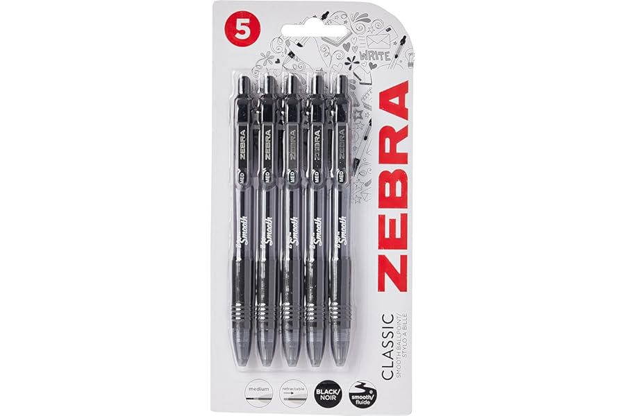 Zebra Pen Z Grip Black Ballpoint, Smooth & Comfortable Pens With Pocket Clip, Retractable Ballpoint, Reliable Black Biro Pens Multipack For Everyday Use - Black Ink, Medium Point