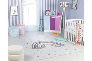 Livabliss Arcobaleno Tappeto Bambini Tappeto Bambino Cameretta, Asilo o Sala Giochi, Tappeti per l'area della stanza dei Bambini, Accessori per Camera da Letto dei Bebè, Crema 80x150 cm