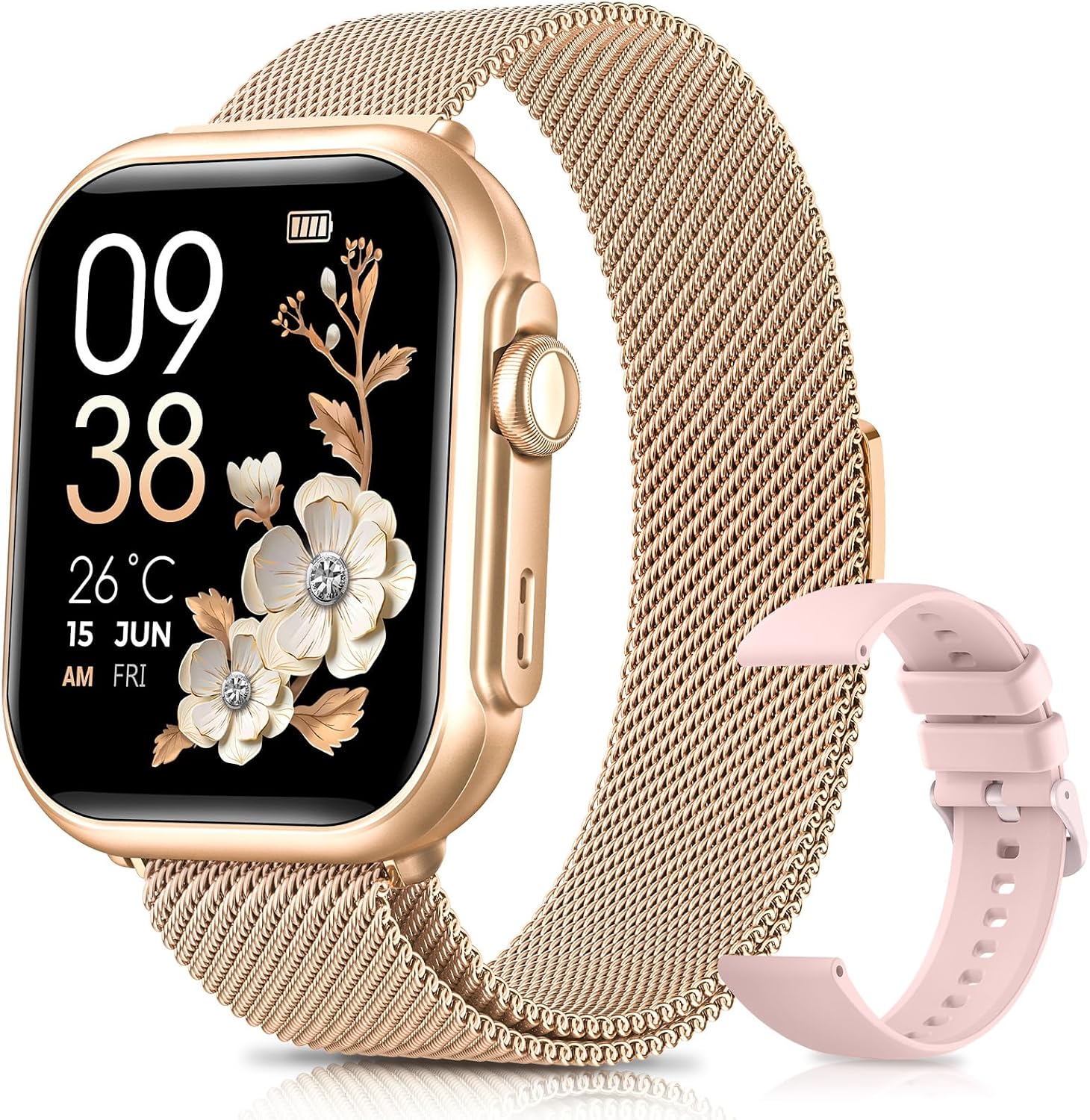 Reloj Inteligente Mujer con Autonomía 100 Días, 1000mAh Batería Grande, 1.83" Smartwatch Mujer con Llamadas, SpO2, Pulsómetro, Sueño, 120+ Modos Deportivos Calorías IP68 Podómetro Android iOS Rosa Oro