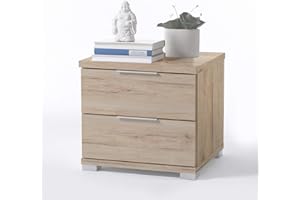 STELLA TRADING Uniwersalny stolik nocny w kolorze dębu San Remo o jasnym wyglądzie – nowoczesna szafka nocna z dwiema szufladami na łóżko – 46 x 43 x 42 cm (szer./wys./gł.)