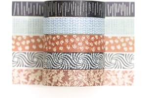 Songdao 5 rouleaux Fantaisie Washi Tape Set, Texture Arts Ruban Adhésif Décoratif Motifs de base Masking Tapes pour Arts, Bullet Journal, Scrapbooking, Bricolage, Emballage (1 abstrait terreux)