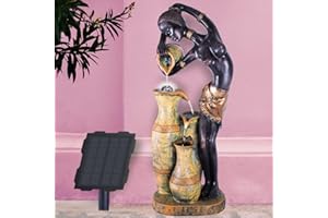 AMUR Fontana solare da giardino, fontana decorativa, cascata, luce da giardino, pompa per laghetto per terrazza, balcone, con pompe, con batteria agli ioni di litio (fontana solare Naomi con luce LED)