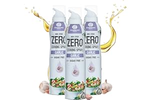 RABEKO PRODUCTS Rabeko Zero Spray da cucina a basso contenuto calorico | Aglio | 800 porzioni, 2 kcal per spray | Spray per padelle per friggere, grigliare e cuocere al forno | 3 x 200ml