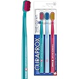 Curaprox CS 5460 - Set di 3 spazzolini da denti a mano ultra morbidi per adulti 5460 con setole super morbide - turchese, azz