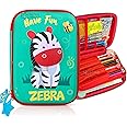 Toyshine Zebra Hardtop Pencil Case with Compartments - Kids Large Capacity School Supply Organizer Students Stationery Box - Girls Boys Pen Pouch