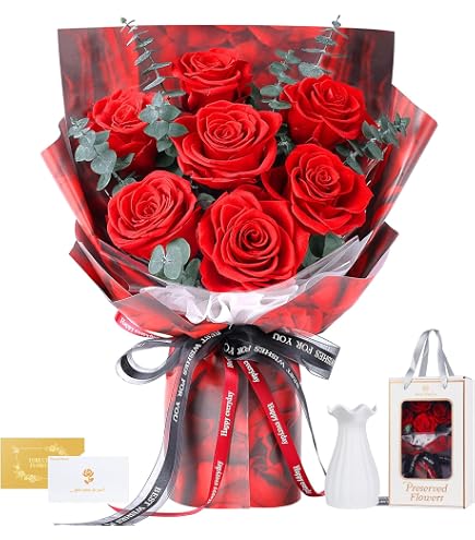 DAMOR Preserved Roses Bouquet In Vase – Long Lasting Real Flower Arrangement, Valentine's, Mother's Day Gift For Women - View #11