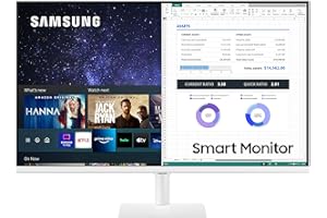 SAMSUNG LS32AM503NUXEN - Monitor Smart M5 de 32'' Full HD, Blanco, 1920x1080, Altavoces, Conectividad Móvil, Mando a Distancia y Aplicaciones de Smart TV (Netflix, Prime TV, Youtube)