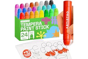 ARTISTRO 100% Washable Tempera Paint Sticks for Kids - 24 Non-toxic Paint Markers for Kids - Color Sticks with Twist Design, Coloring Pages Included
