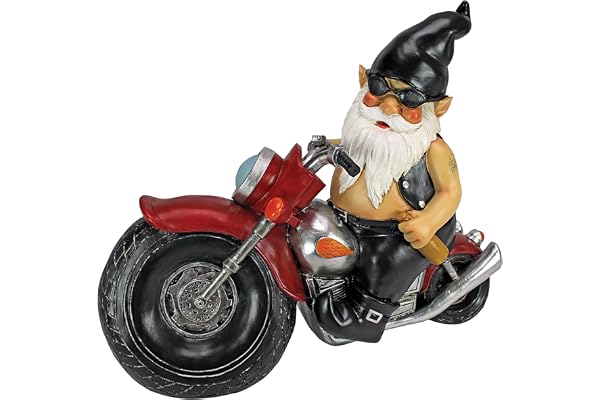 Design Toscano Essieu Graisse Le Motard Gnome de Jardin Statue de Moto, 33 cm, polyrésine, palette complète de couleur
