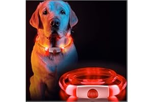 JUST PET ZONE Dog Collar light for the dark, Silicone Collar Flashing Led Light for pets- USB Rechargeable - Makes Your Dog Visible (Red)