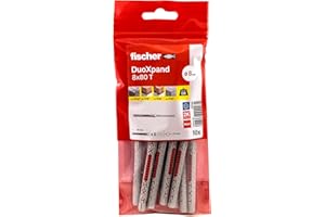 fischer DuoXpand 8 x 80 T Taco universal de alta calidad con tornillo de cabeza avellanada galvanizado (10 unidades), tacos para un agarre fuerte, ideal para materiales de construcción porosos y