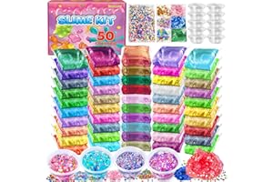 YOPINSAND 50 Colori DIY Slime Kit Slime Making per Ragazze, Crystal Clear Slime, Glow in The Dark Slime con Sfere di Schiuma Aggiuntive, Charms, Glitter, Giocattolo Regalo per Bambini