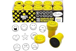Aladine - 10 Tampons Encreurs Smiley World Smile Rigolo Emoji Parents Enfants - Idéal comme Tampons Enseignants, Professeur & Maitresse d’École - Humeur & Encouragements - 03626