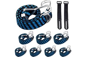 TOONGEEN Bungee Cords with Hooks Heavy Duty 8 Pack, Premium Elastic Luggage Bungee Straps Suitable for Bicycles Camping Car Roof Rack Strap Tarpaulin Fixings (23 Inch, Blue)