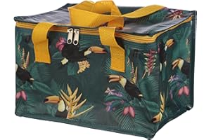Puckator Woven Picnic Cool Bag with Toucan Party Design - Insulated Camping Bag - Beach Accessories for Women Men Family - Large Lunch Bags - Packed Lunch Bag - Picnic Box - Collapsable Lunchbag