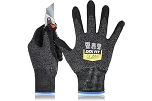 DEX FIT Cru553 Gants Anti-Coupure Niveau 5, Power Grip Antidérapant, Confort 3D comme à Mains Nues, Fins & Légers, Respirants, Compatibles Écran Tactile, Lavables; Noir Gris 9 (L) 1 Paire