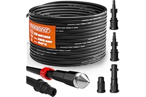 DEUBA Tuyau Déboucheur Canalisation 15m - Nettoyeur Haute Pression 160 Bar avec 4 Adaptateurs - Compatible Karcher K2 K3 K4 K5 K6 K7 - Furet Déboucheur Canalisation