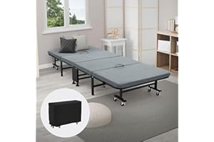 ECD Germany łóżko turystyczne 80x190 cm składane pojedyncze z materacem i poduszką mobilne na 8 kółkach stalowa konstrukcja o dużej stabilności do 200 kg metalowa rama doskonałe dla dzieci i dorosłych