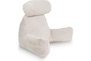 ‎BANANAIR bananair – Lesekissen für Bett und Sofa aus Cord – Abnehmbare, Maschinenwaschbare Hülle – Weich & Komfortabel, Rückenstütze mit Armlehnen & Ergonomischer Sitzfläche (Cremeweiß)