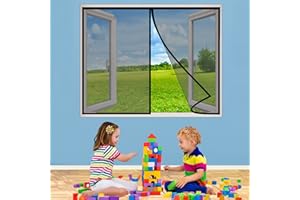 AIPPEI Mosquitera Ventanas Magnetica, 95x95 cm Malla de Fibra Impenetrable Súper Resistente, Con Diseño Minimalista, Totalmente Magnética, Negro P