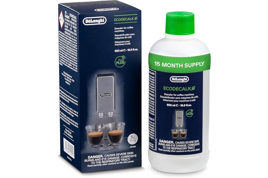 De'Longhi EcoDecalk Descaler DLSC500, 5 Decalcification Doses, Coffee Machine Descaler, Coffee Machine Maintenance Accessory, Plant-Based Ingredients, Bottle with 5 Doses, 500ml