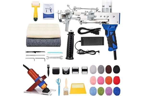 ZOWWFAST Pistolet à tufter les tapis avec kit de tondeuse à tapis, Tufting Gun Set avec affichage numérique de la vitesse, machine à tufter avec toile à tufter|fil |kitRouleau|brosse|racleur |tampon