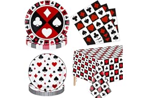 XJLANTTE 61Pcs Casino Party Decorations - Poker Birthday Tableware Set Includes Poker Themed Plates, Napkins, Tablecloth for Las Vegas Casino Themed Party Supplies, Serves 20 Guests