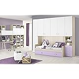 Dafne Italian Design TUTTOCAMERETTE.IT Cameretta Completa a Ponte Doppio Letto - Effetto Pino Chiaro, Bianco, Lilla (Letto Si