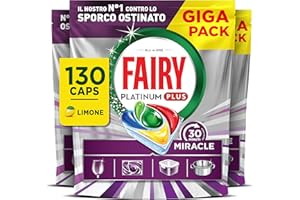 Fairy 30 Minuti Miracle Detersivo Pastiglie Lavastoviglie, 130 Capsule, Limone, Il Nostro N.1 Contro Lo Sporco Ostinato, Potente Anche Nei Cicli Brevi, Mega Pack