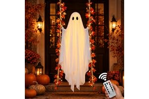 XQZMD Halloween-dekoration hängande spöke, 1,3 m lång hängande swingspöke med 3 m lönnlövlampa, 2 m lång gunga, halloweendekoration utomhus med fjärrkontroll för trädgård, terrass, gård, fest