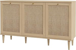 ‎FORTE FORTE CALASETTA Kommode 150, Kommode im Boho Stil, Wiener Geflecht, Sideboard mit 3 Türen, Elegancia Eiche Holzdekor/Technorattan, 150 cm breit x 90 cm hoch x 41 cm tief