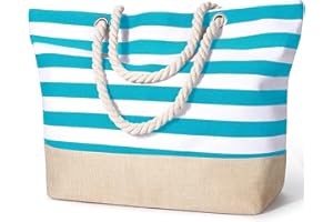 Januts Bolsa de Playa Mujer Grande con Cremallera Bolsos Tote Bag de Playa Impermeable Bolso de Mano Bolso Playa Shopper Bolsa de Hombro para Playa Viajes Compras Escuela Trabajo