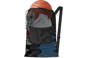 BROTOU Broto Siateczka na piłki, worek torba ze sznurem i paskiem na ramię, wielofunkcyjna, torba plażowa, siatkowa (46 x 72 cm)