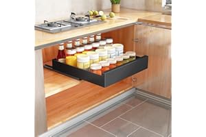 SAYZH Cajón Telescópico, Cajón Deslizante Para Alacena, Cajón de Cocina Extensible Desplegable, (25 cm de Ancho x 43 cm de Profundidad x 9 cm de Alto), Sin Necesidad de Taladrar Ni Clavar (Negro)