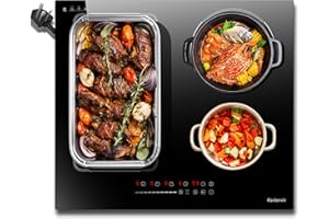 Karienvir Induction Hob Plug in, Electric Hob 60cm, 4 Zone Induction Cooktop 2800W, Extended Zone Induction Hob with Keep Warm, Safety Lock, Pause, 99Mins Timer, Boost